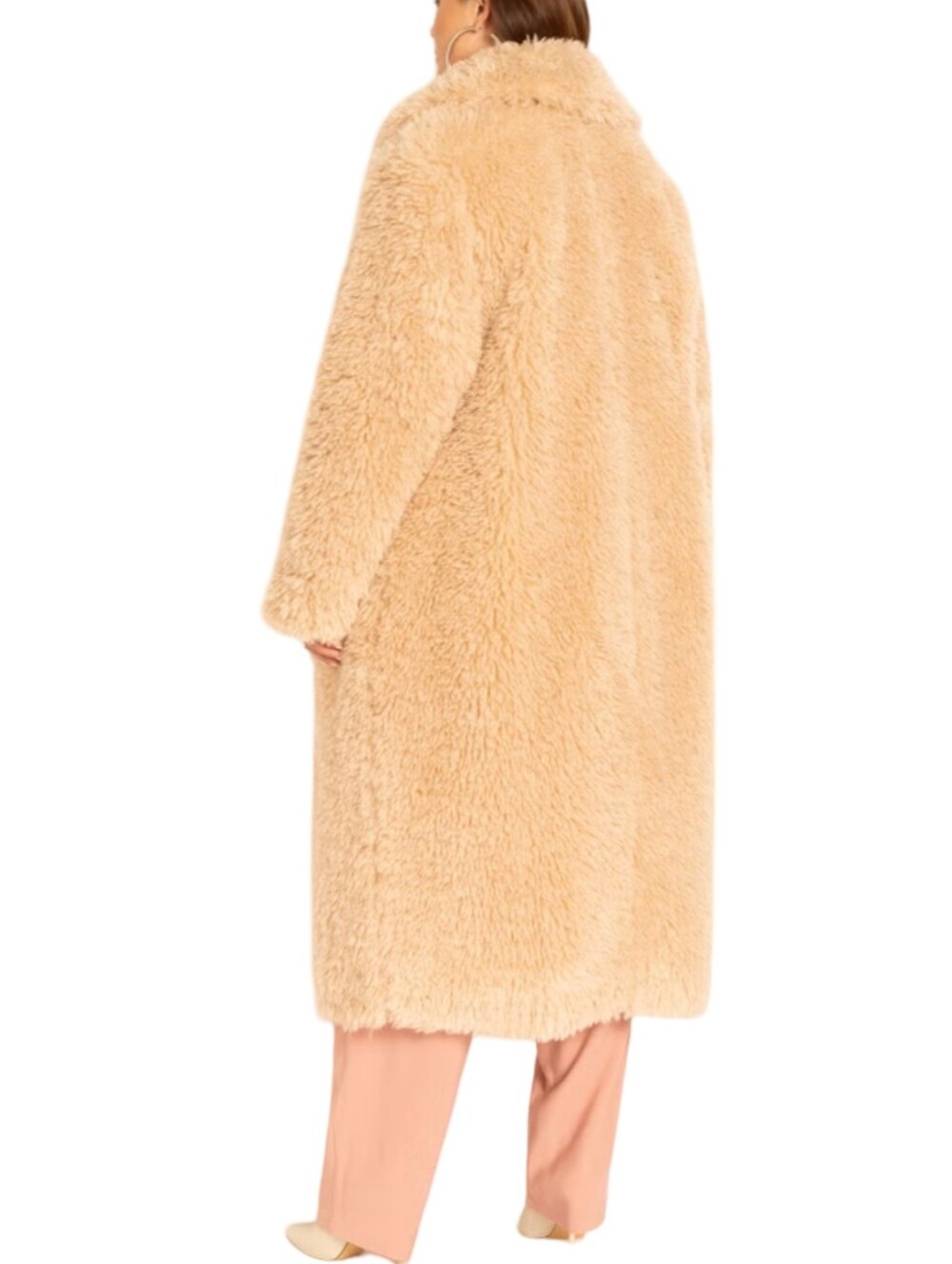 Eloquii Plush Faux Shearling Long Coat - Beige Plus Size 18 20 2X - Picture 5 of 10